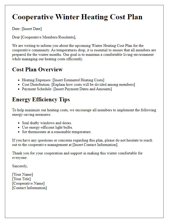 Letter template of cooperative winter heating cost plan.