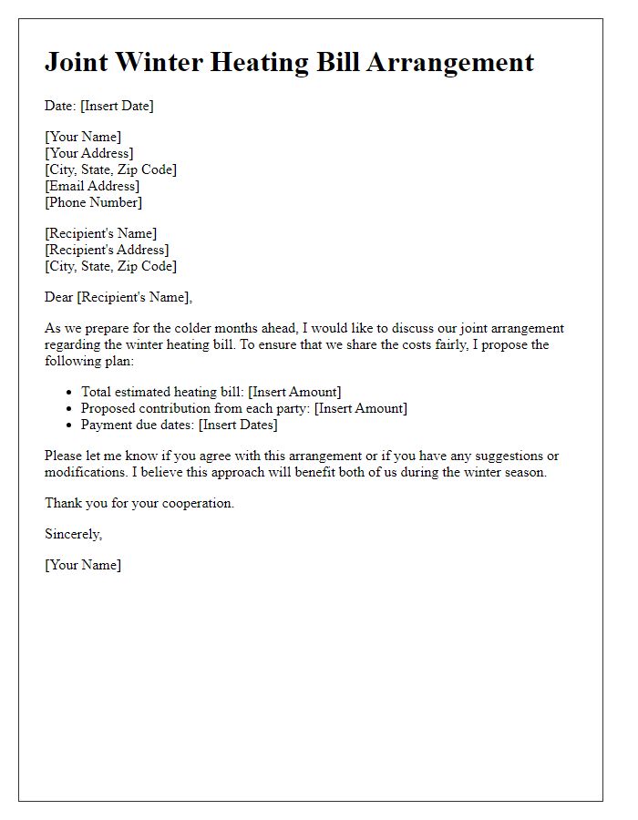 Letter template of joint winter heating bill arrangement.