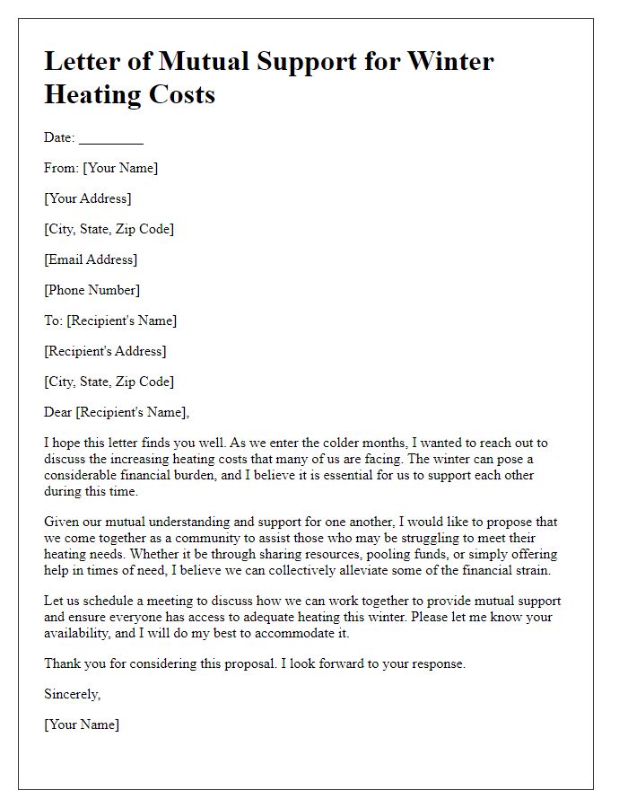 Letter template of mutual support for winter heating costs.