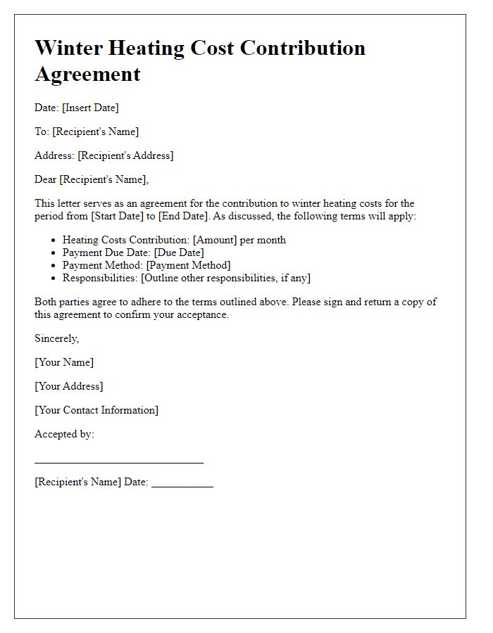 Letter template of winter heating cost contribution agreement.