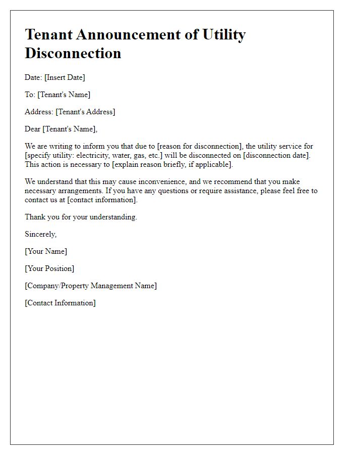 Letter template of tenant announcement for utility disconnection