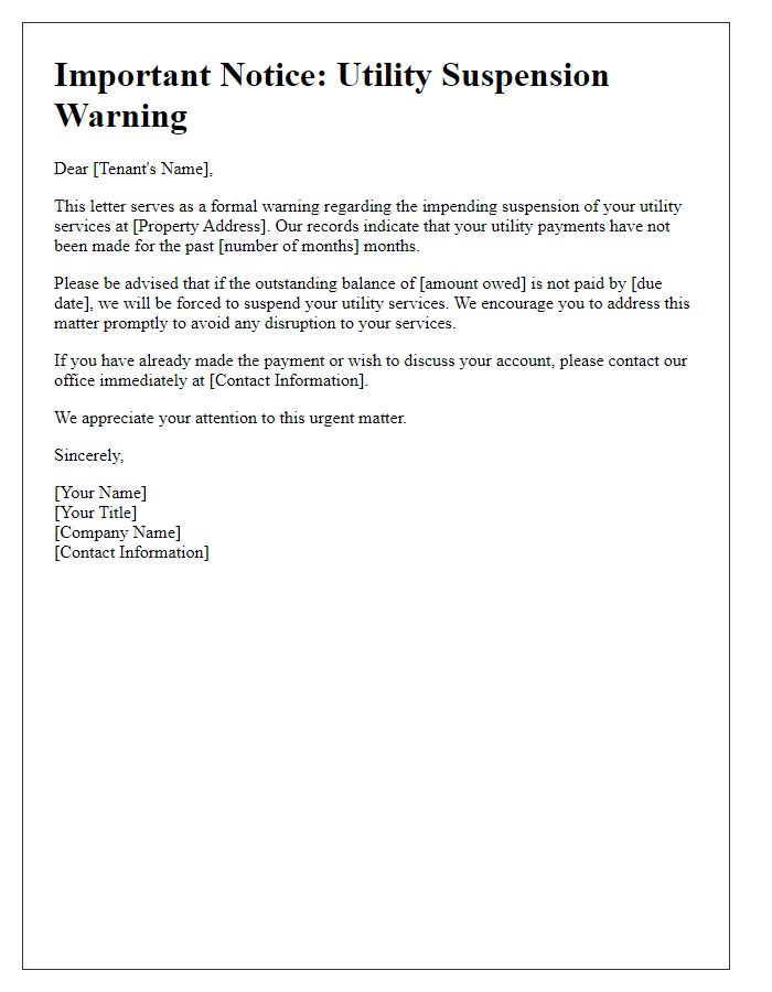 Letter template of tenant warning for utility suspension