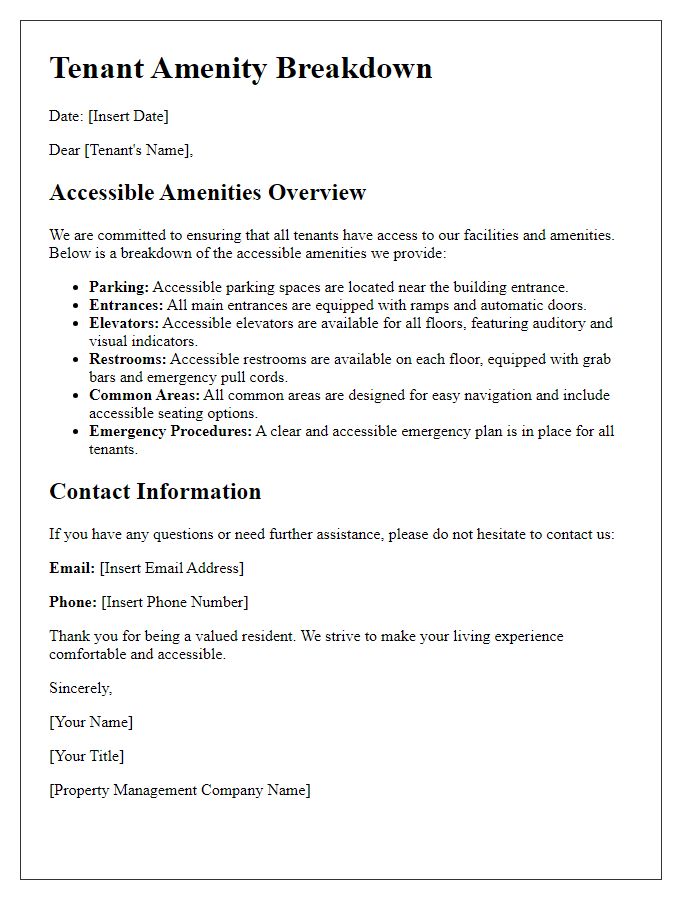 Letter template of accessible tenant amenity breakdown