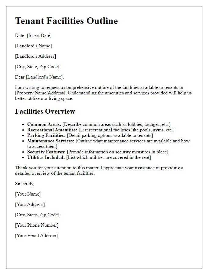 Letter template of comprehensive tenant facilities outline