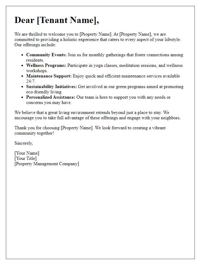 Letter template of holistic tenant experience offerings