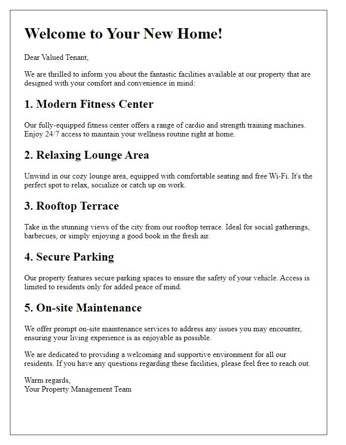 Letter template of tenant-friendly facility descriptions