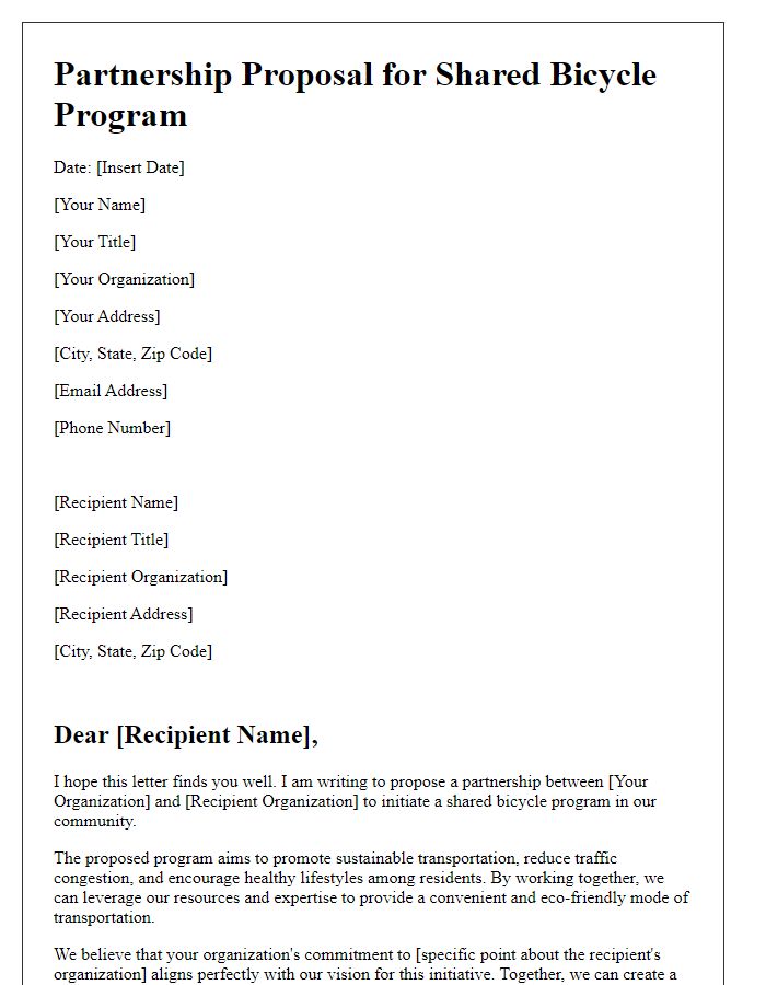 Letter template of partnership proposal for shared bicycle program initiation