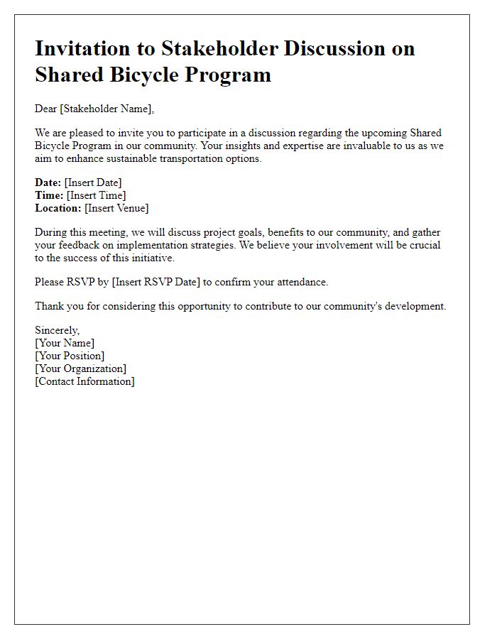 Letter template of stakeholder invitation for shared bicycle program discussion