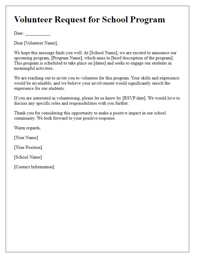 Letter template of school program volunteer request