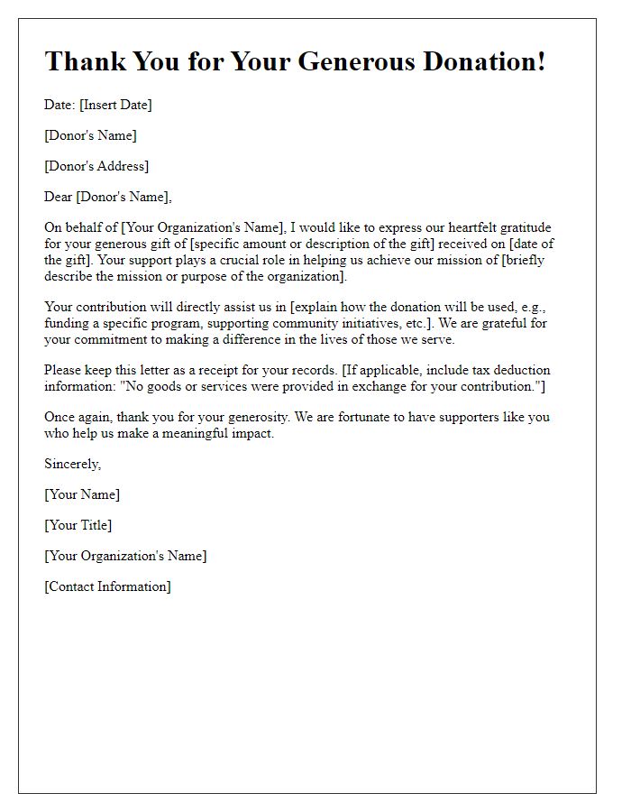 Letter template of acknowledgment for charitable gift