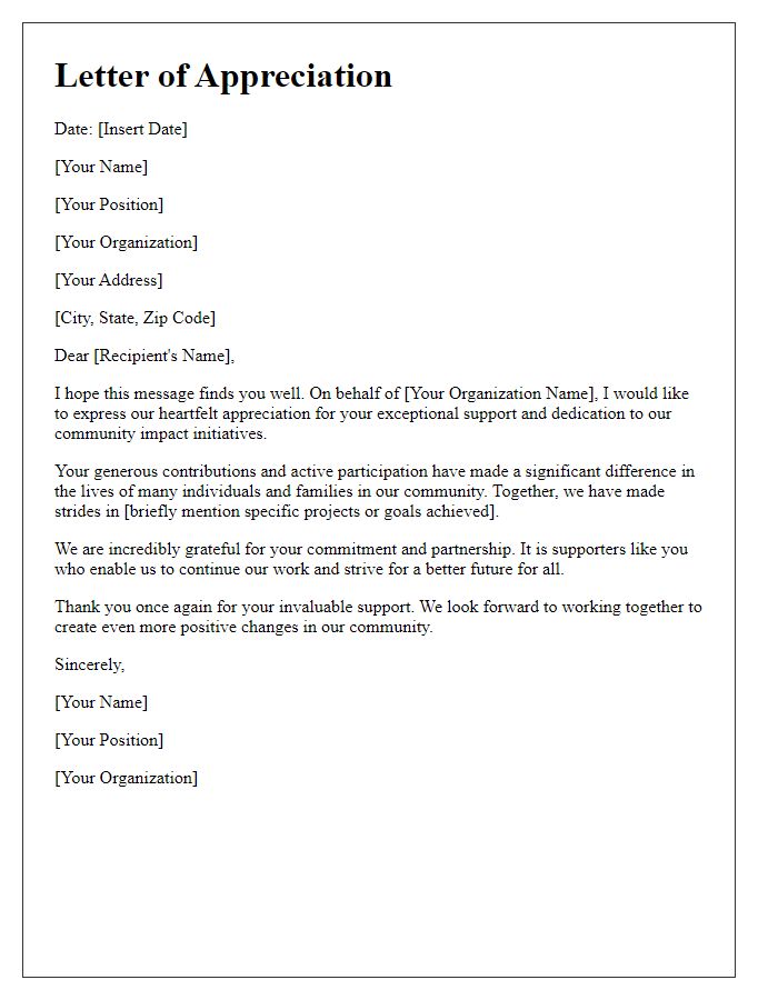 Letter template of appreciation for community impact support