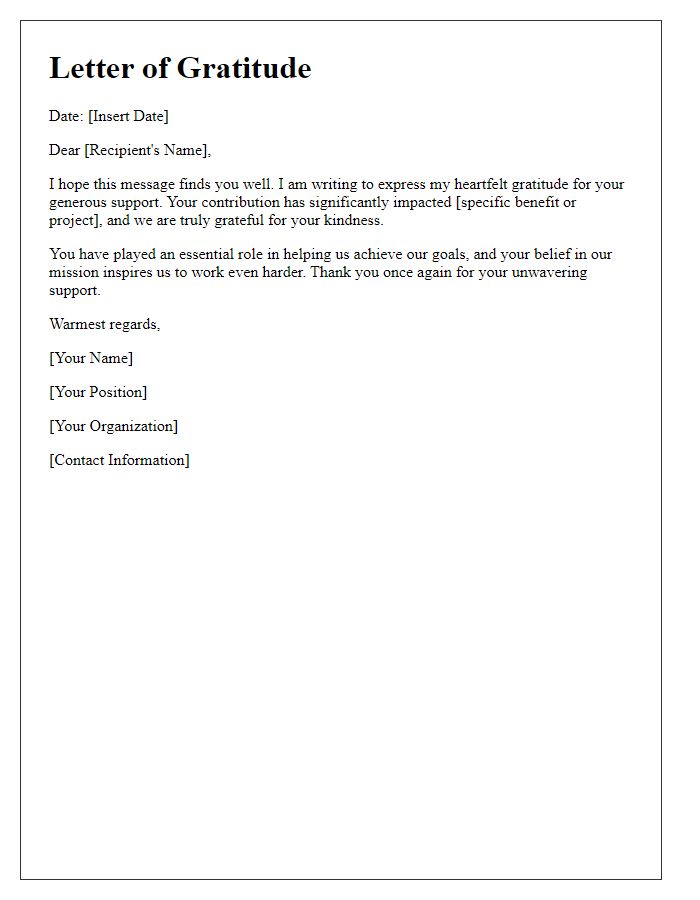 Letter template of gratitude for generous support