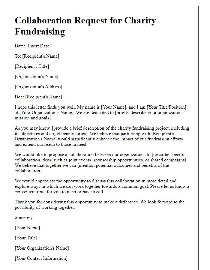 Letter template of collaboration request for charity fundraising projects