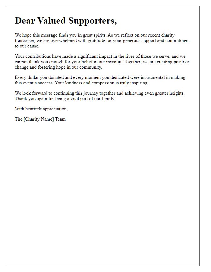 Letter template of heartfelt message for supporters of our charity fundraiser