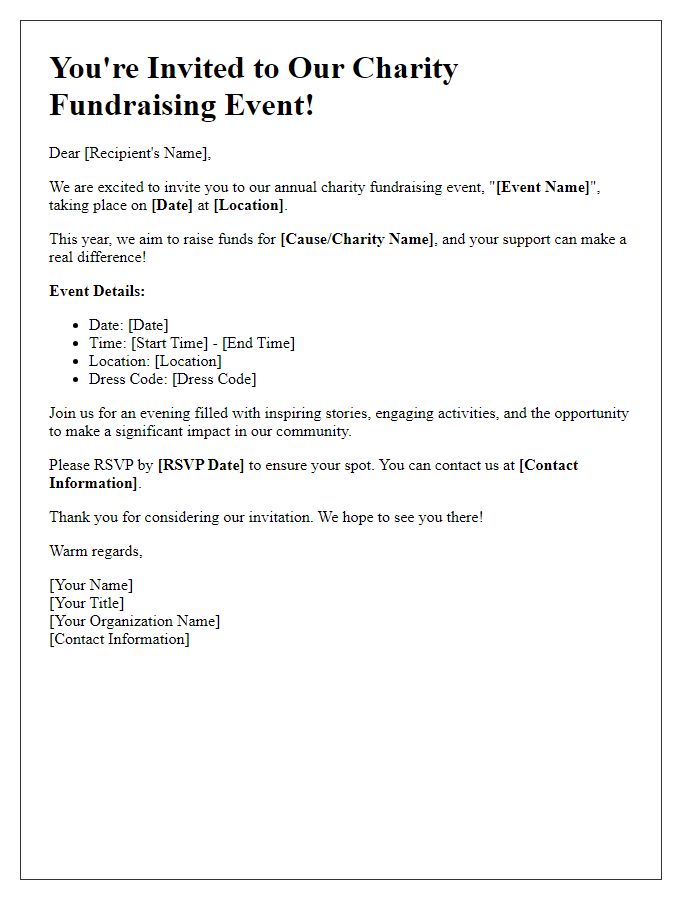 Letter template of invitation to join our charity fundraising event