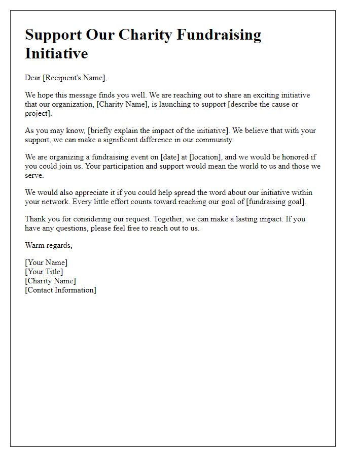 Letter template of support for our charity fundraising initiative