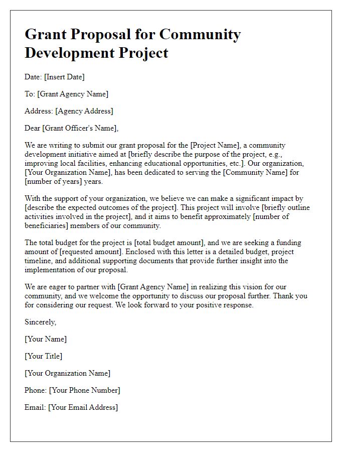 Letter template of community project grant proposal