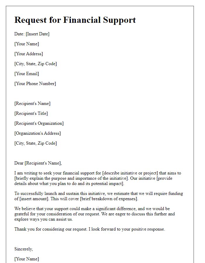Letter template of financial support request for initiative
