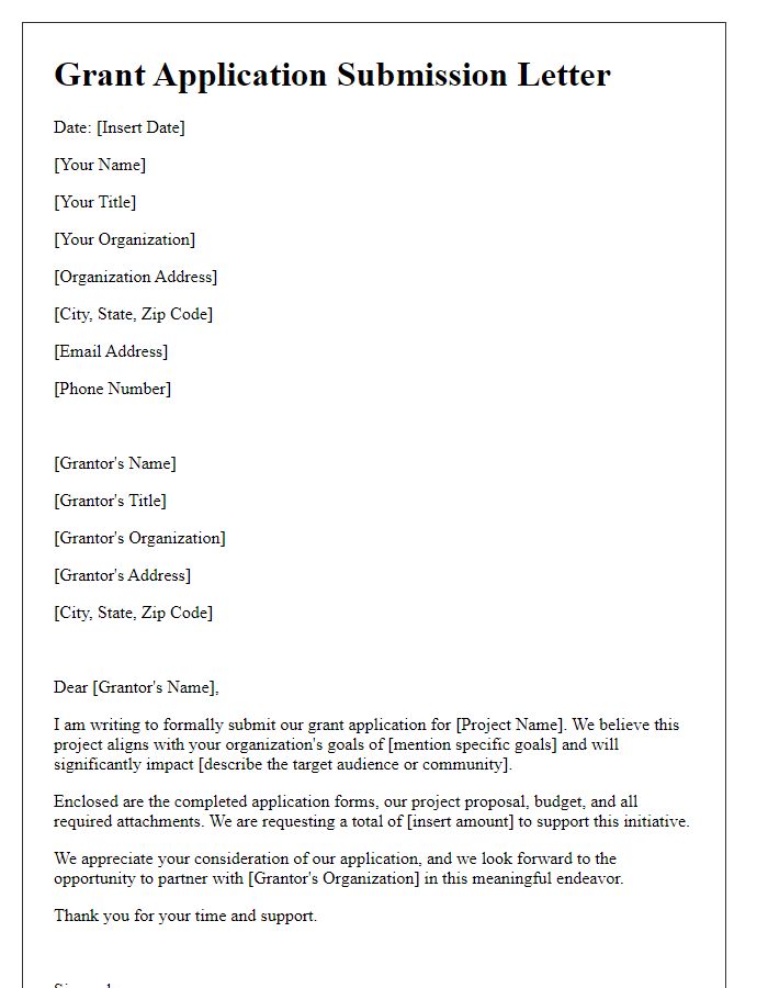 Letter template of grant application submission