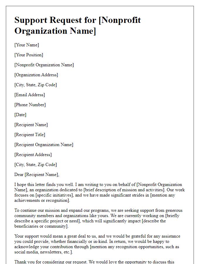 Letter template of nonprofit support request