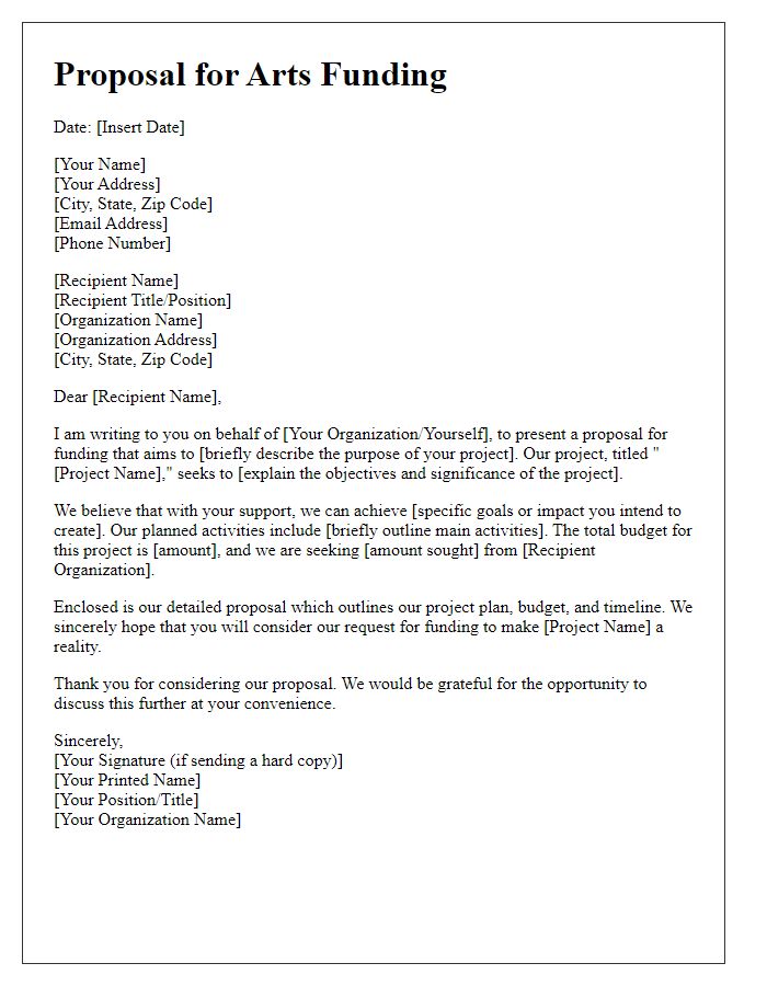 Letter template of proposal for arts funding