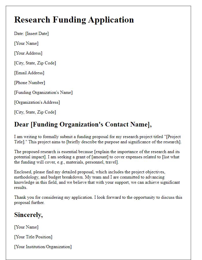 Letter template of research funding application