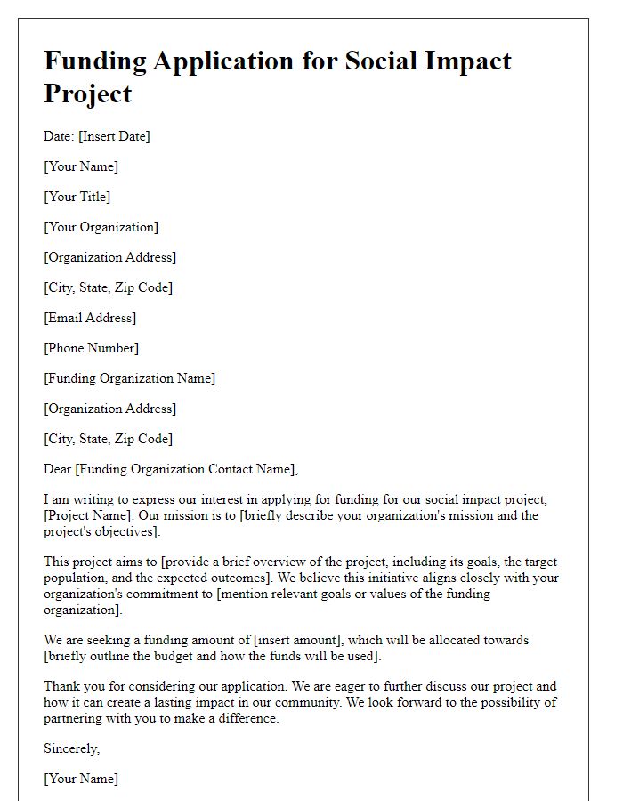 Letter template of social impact project funding application