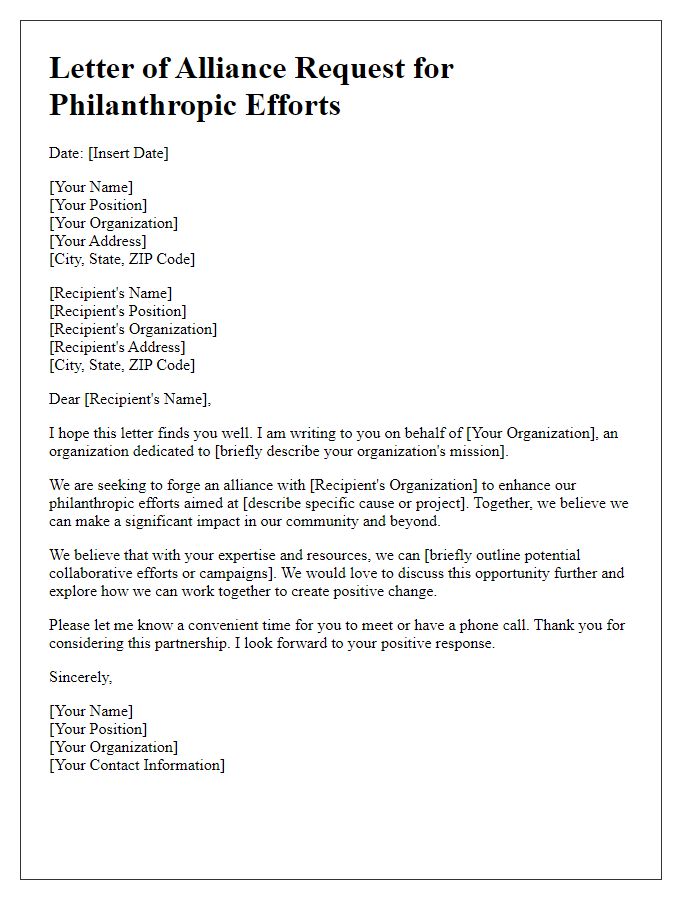 Letter template of alliance request for philanthropic efforts