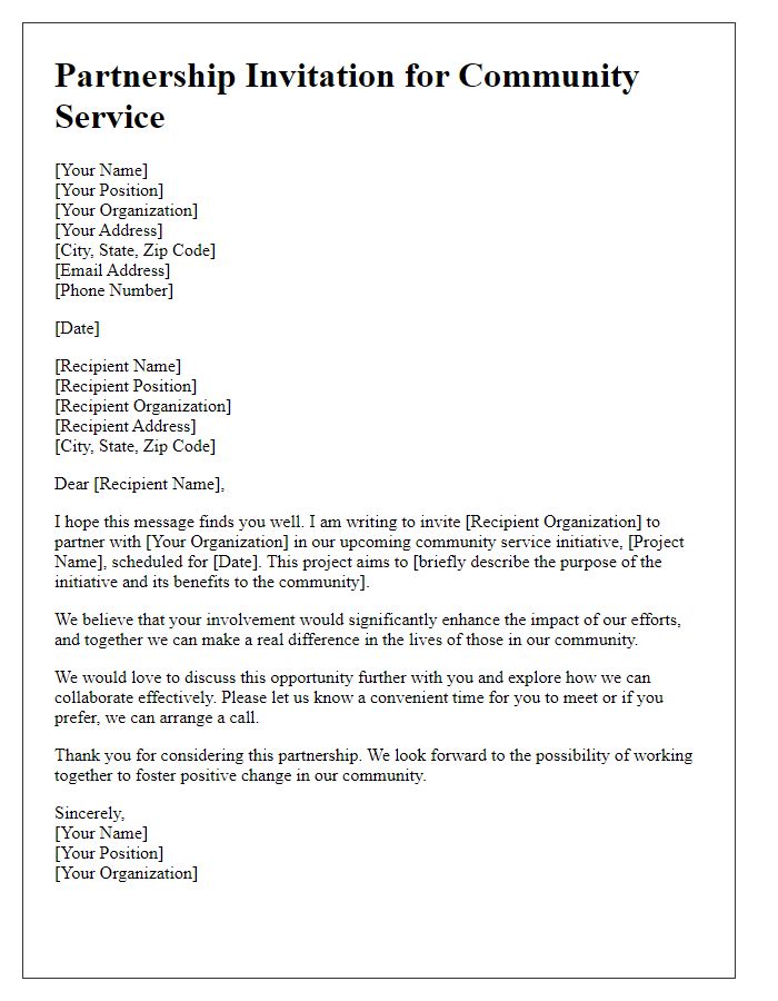 Letter template of partnership invitation for community service