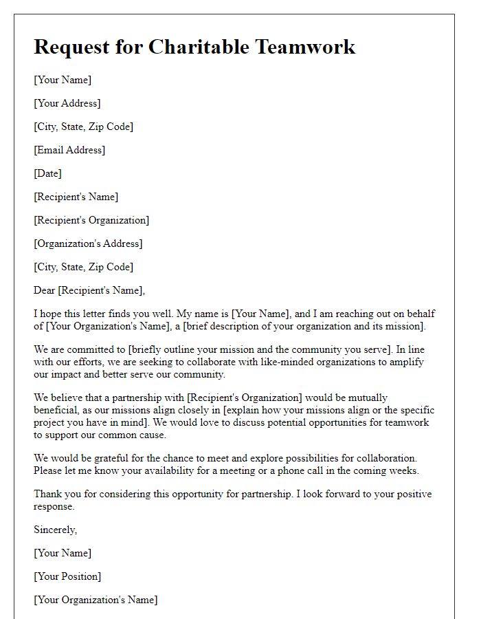 Letter template of request for charitable teamwork