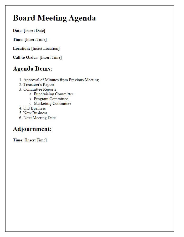 Letter template of agenda for upcoming nonprofit board meeting