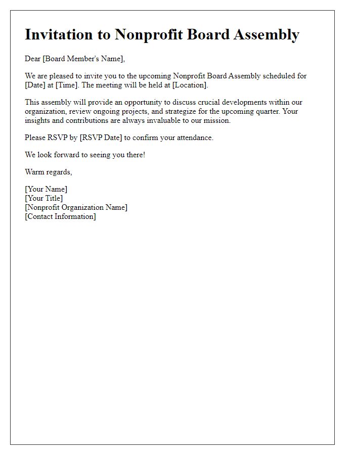 Letter template of invitation to nonprofit board assembly