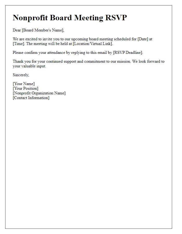 Letter template of nonprofit board meeting RSVP