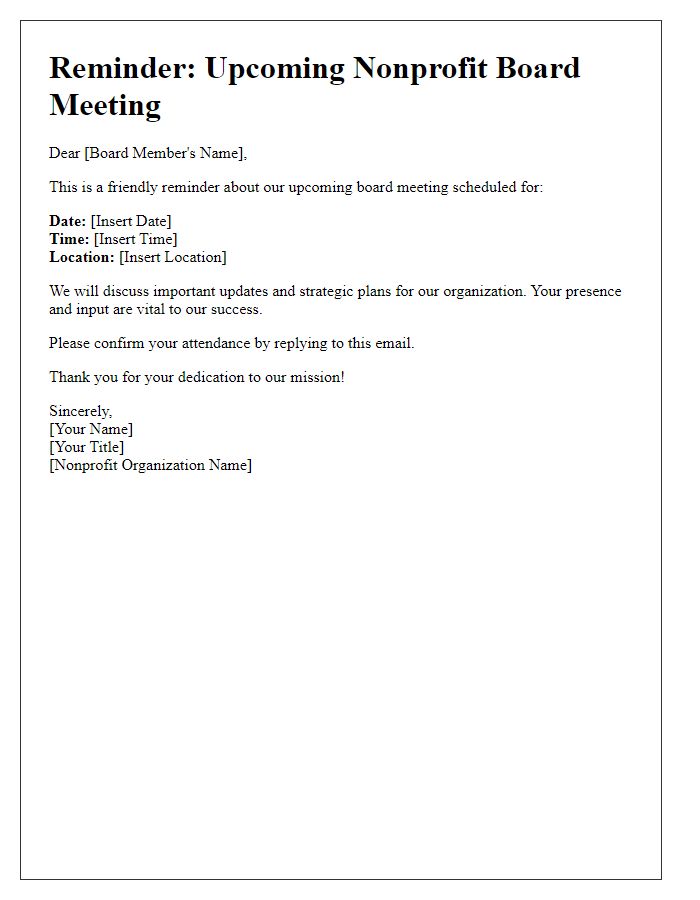 Letter template of reminder for nonprofit board meeting