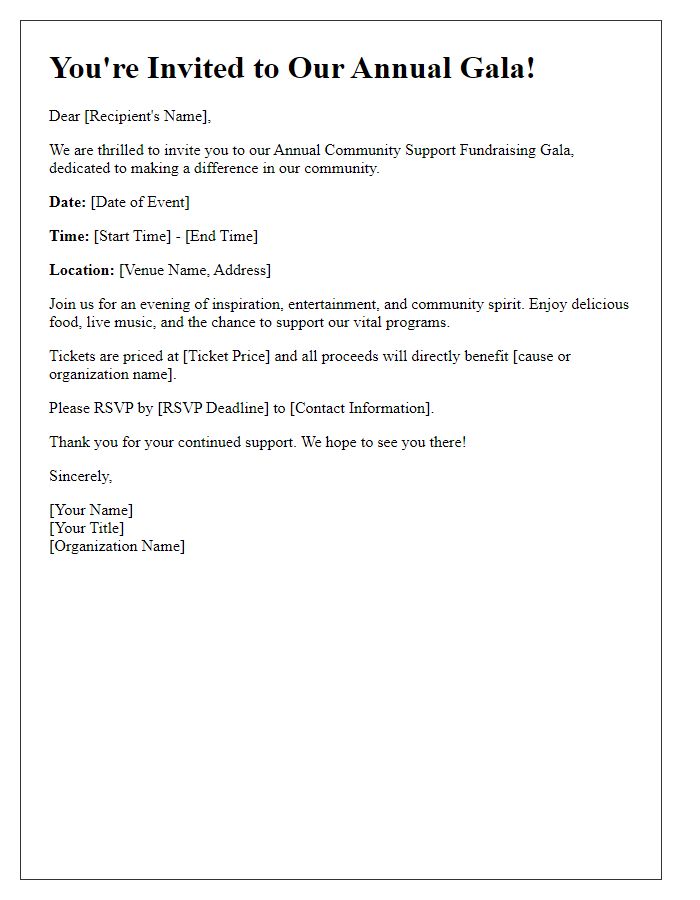 Letter template of gala invitation for community support fundraising