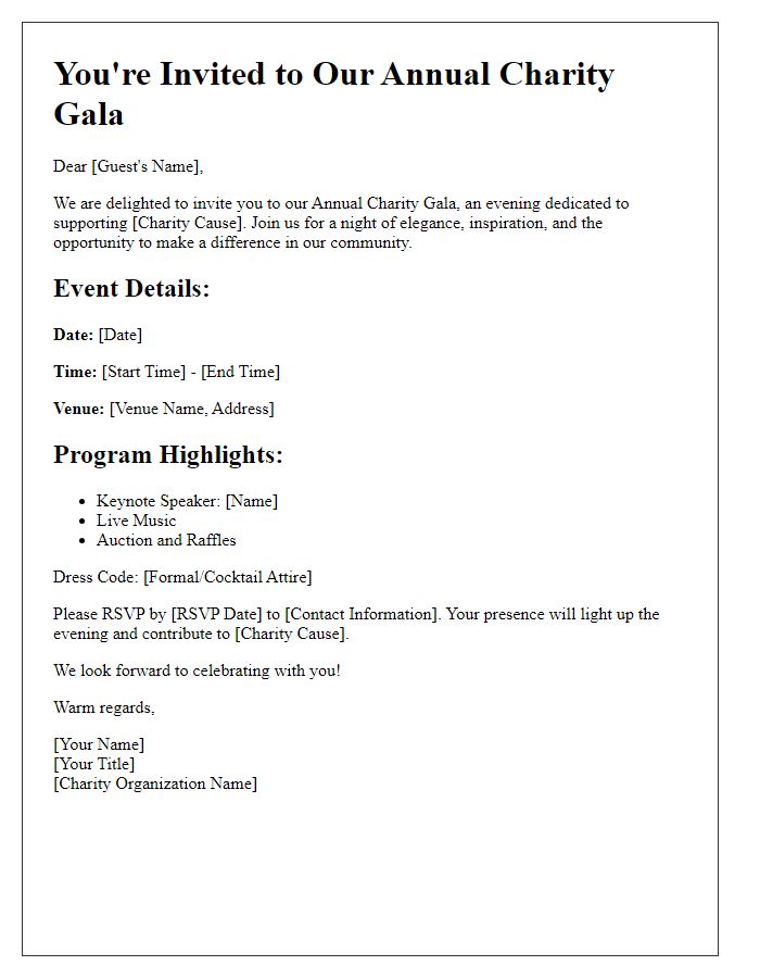 Letter template of invitation to a charity gala event