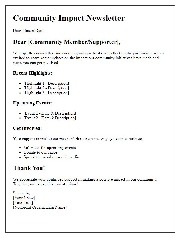 Letter template of nonprofit community impact newsletter