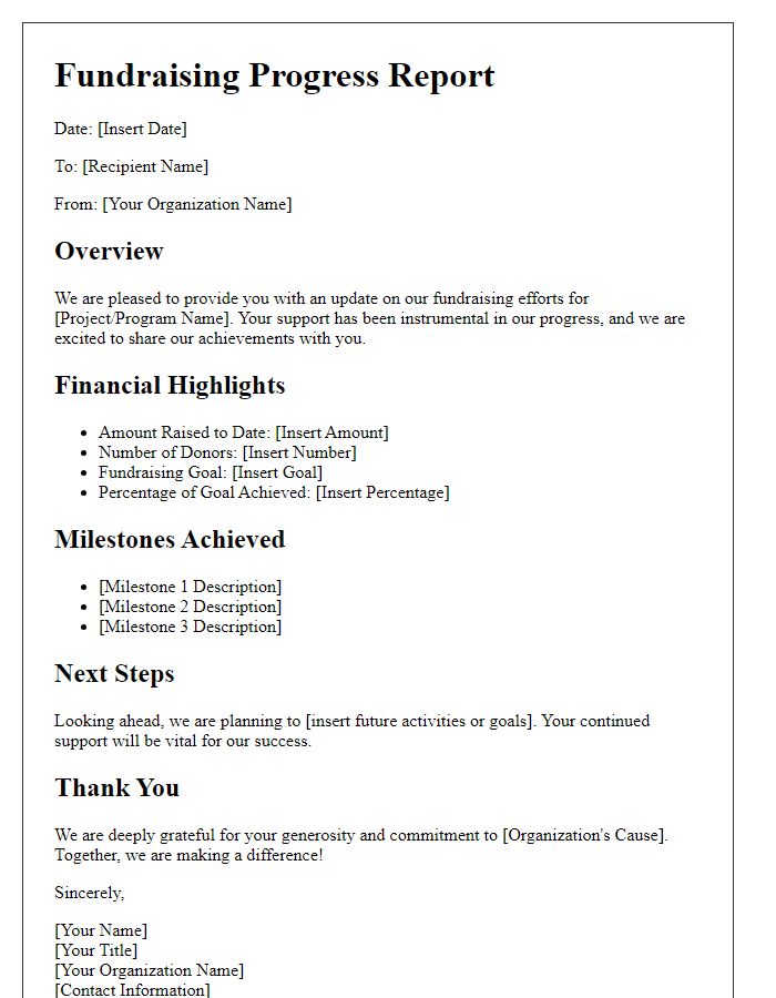 Letter template of nonprofit fundraising progress report