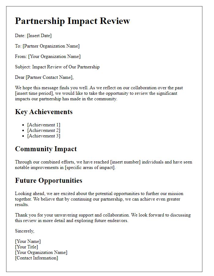 Letter template of nonprofit partnership impact review