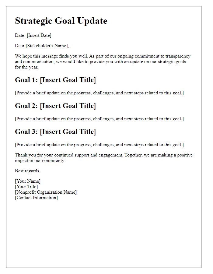 Letter template of nonprofit strategic goal update