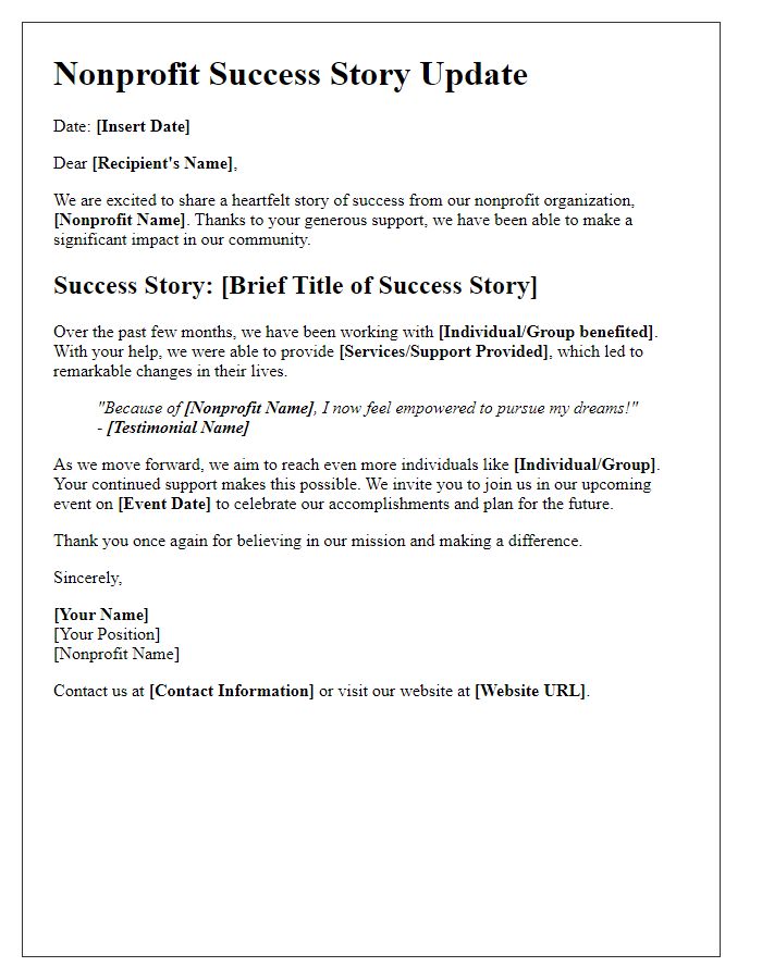 Letter template of nonprofit success story update