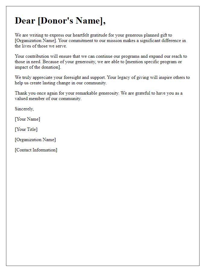 Letter template of appreciation for planned giving donors