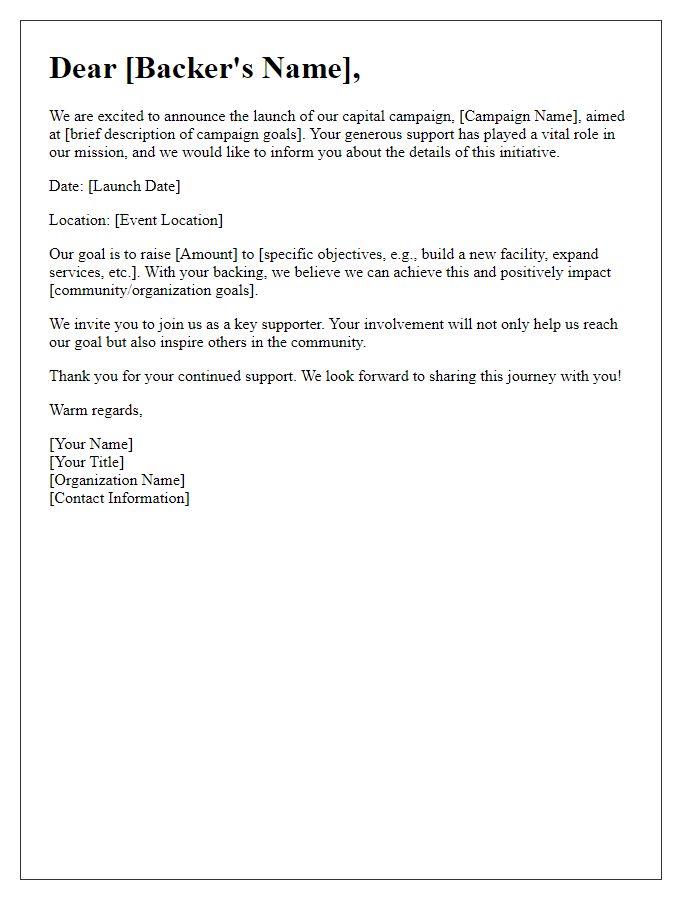 Letter template of capital campaign backer notification