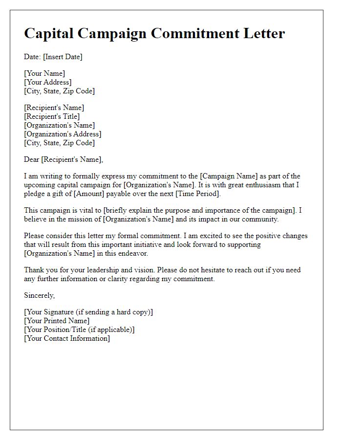 Letter template of capital campaign commitment