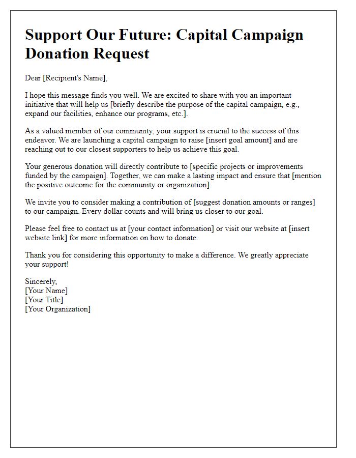 Letter template of capital campaign donation