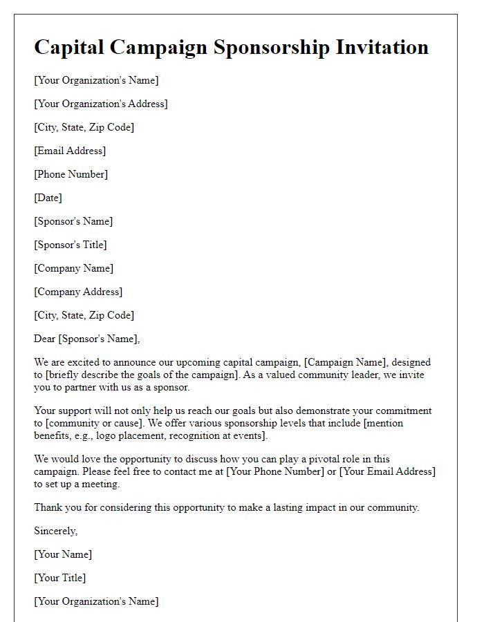 Letter template of capital campaign sponsorship