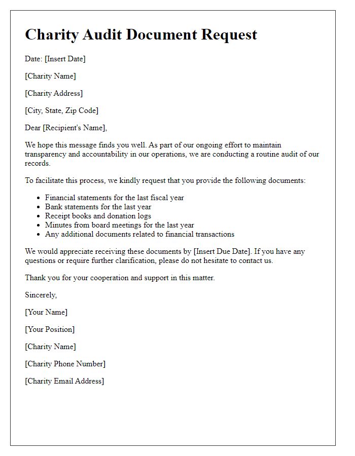 Letter template of charity audit request for documents