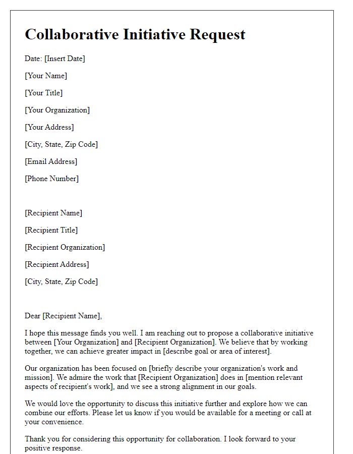 Letter template of collaborative initiative request