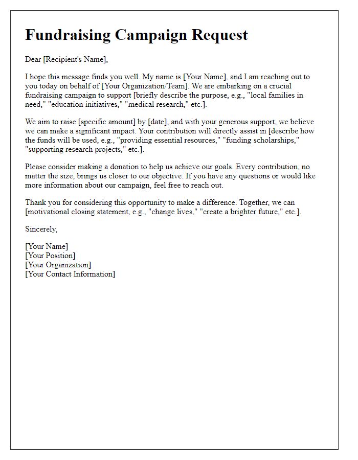 Letter template of fundraising campaign request