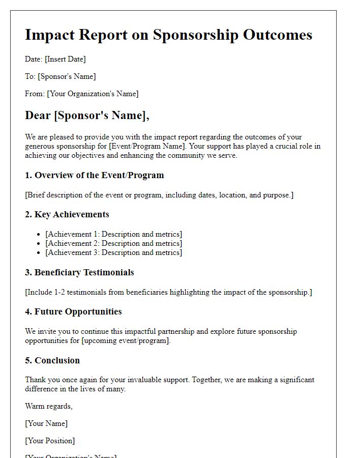 Letter template of impact report on sponsorship outcomes